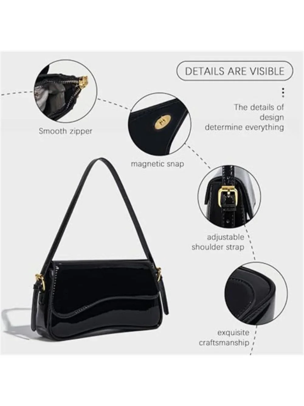 Black Patent Leather Cherry Shoulder Bag Y2K Hobo Purse for Women Retro